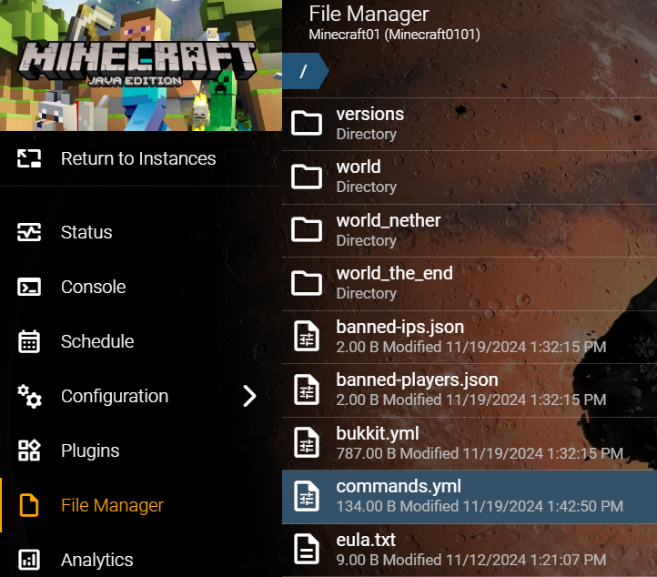 Administrador de archivos de Minecraft