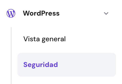 Sección de seguridad de WordPress en hPanel