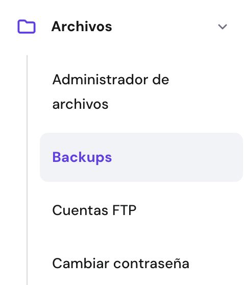 Sección de Backups en hPanel