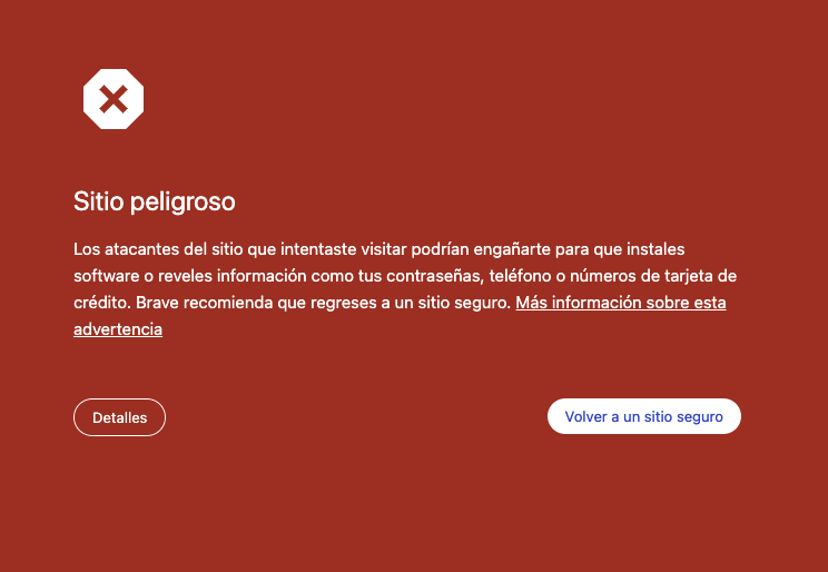 Advertencia al entrar en una página no segura
