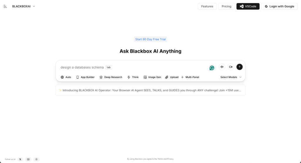 Página de inicio de Blackbox AI