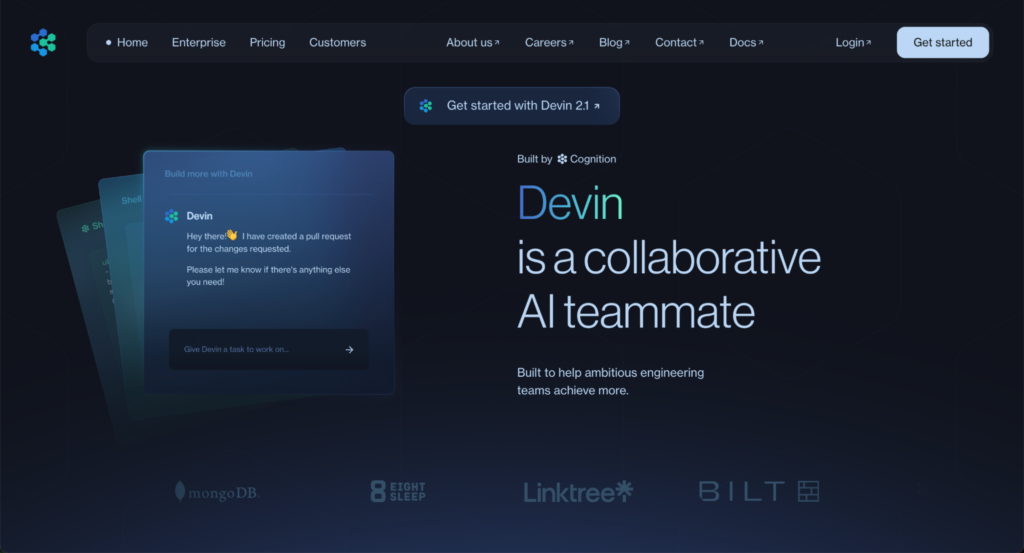 Página de inicio de Devin AI