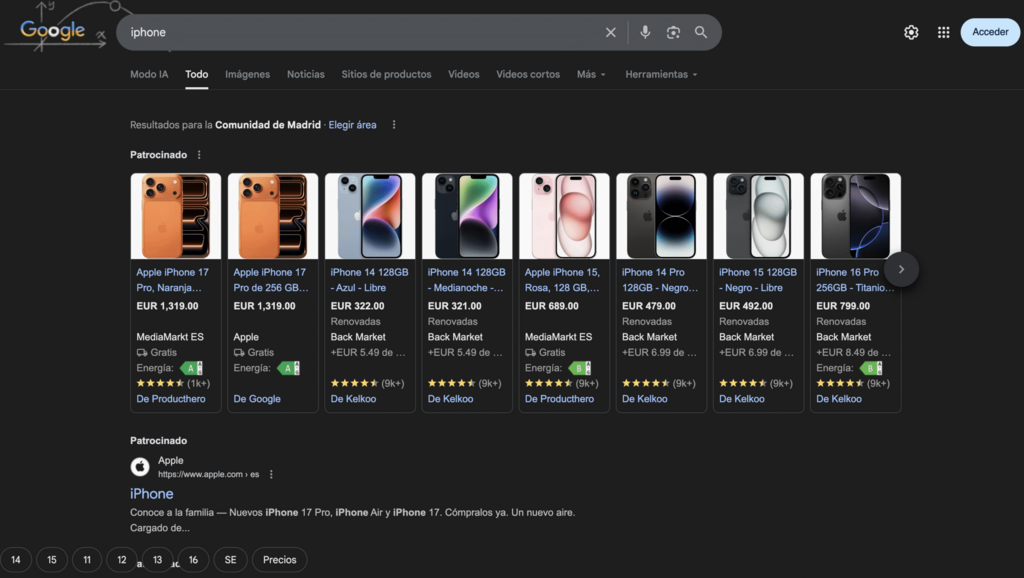 Ejemplo de resultados enriquecidos en Google Search