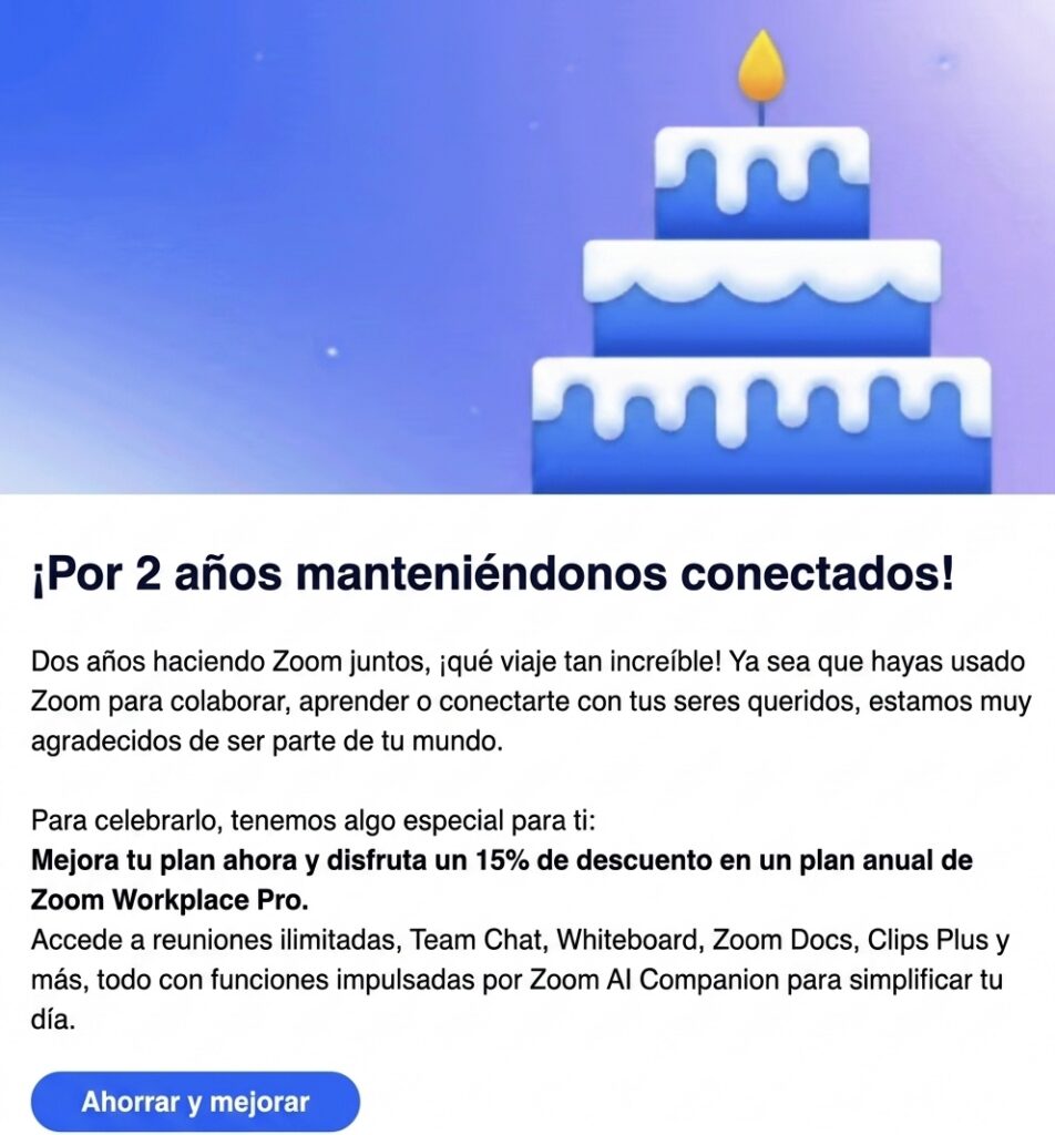 Automatizaci&oacute;n de email marketing: email de reactivaci&oacute;n de Zoom