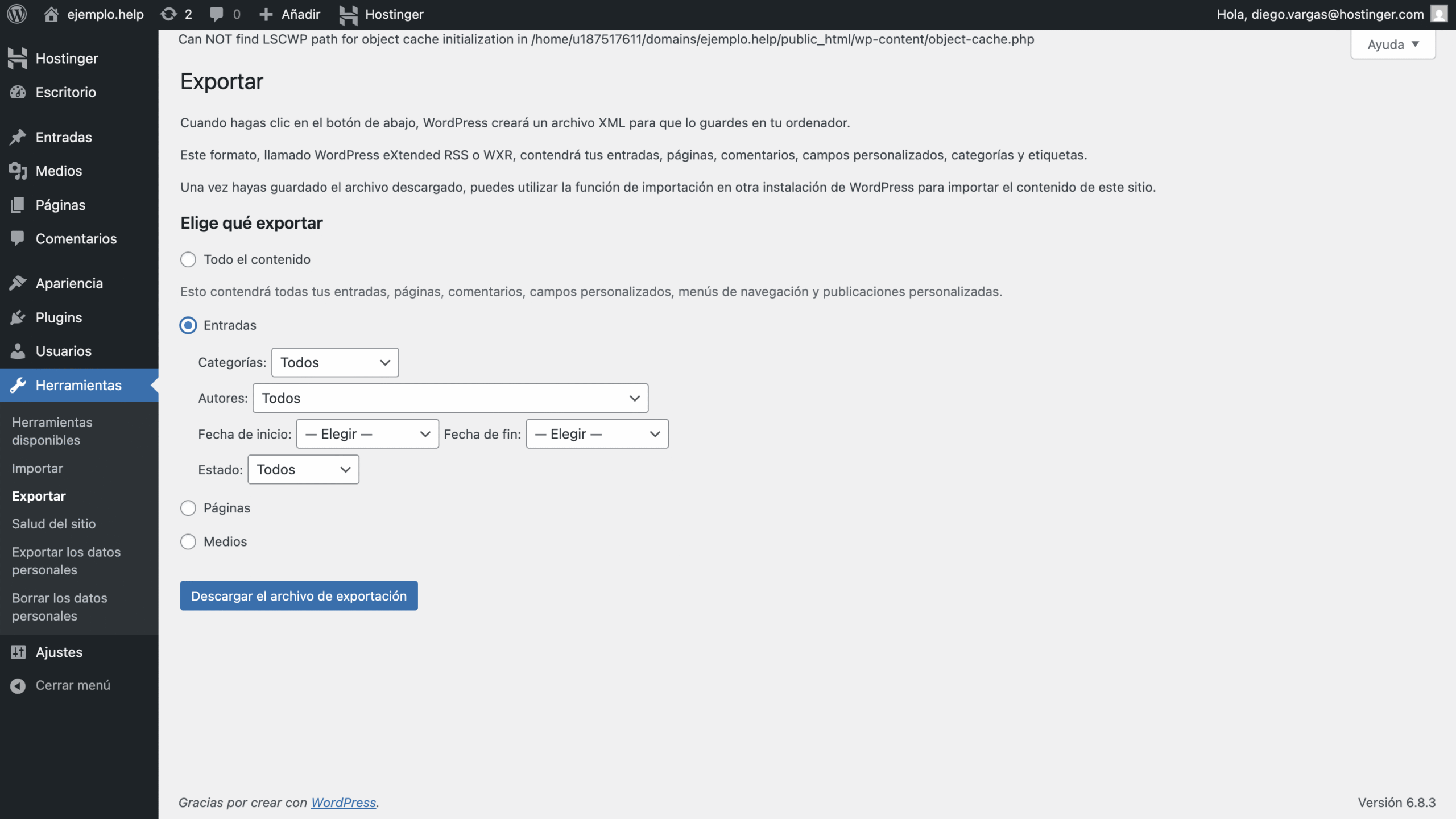 Exportar entradas de blog específicas de varias categorías en WP