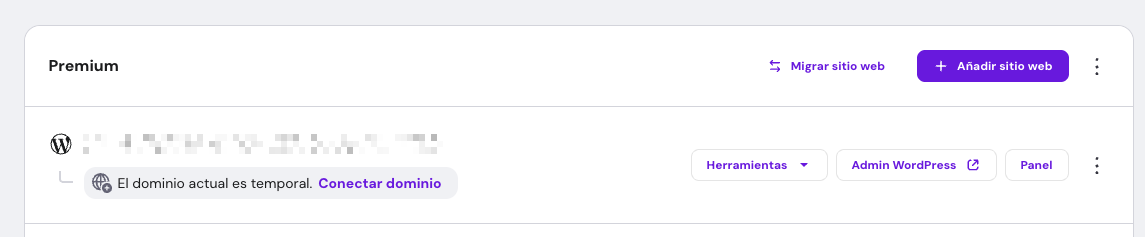 Captura de la pantalla Inicio en hPanel