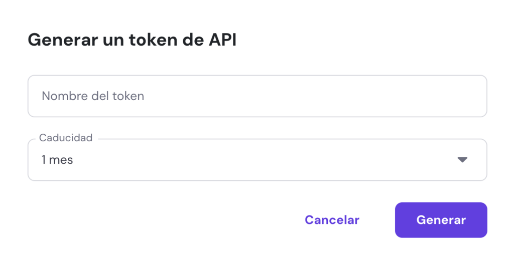 Secci&oacute;n para crear un token en hPanel