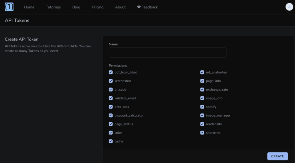 p&aacute;gina de creaci&oacute;n de token de API