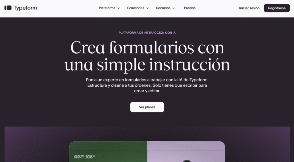 P&aacute;gina de inicio de Typeform