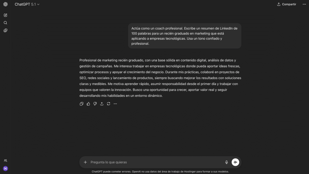 Ejemplo de uso de ChatGPT