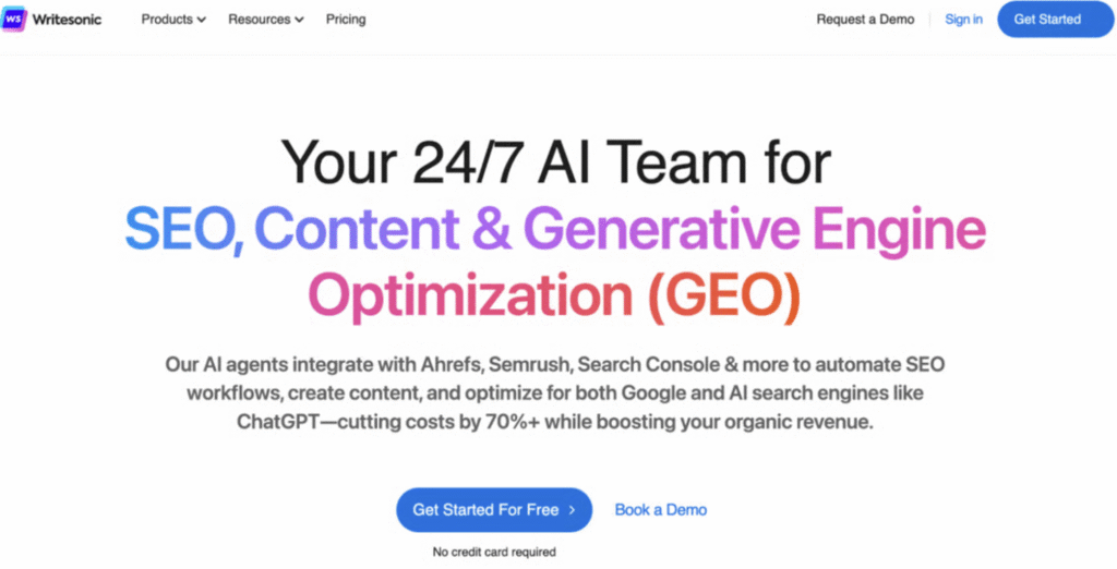 P&aacute;gina de inicio de WriteSonic