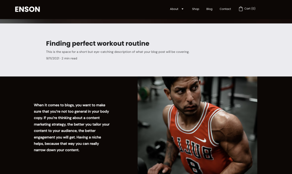 P&aacute;gina de blog de la plantilla de sitio web Enson en modo de vista previa en Hostinger Website Builder