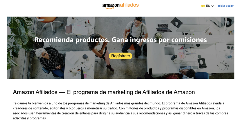 Página de inicio de Amazon Associates