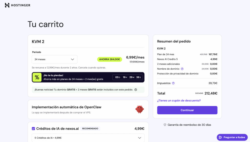 Carrito de Hostinger