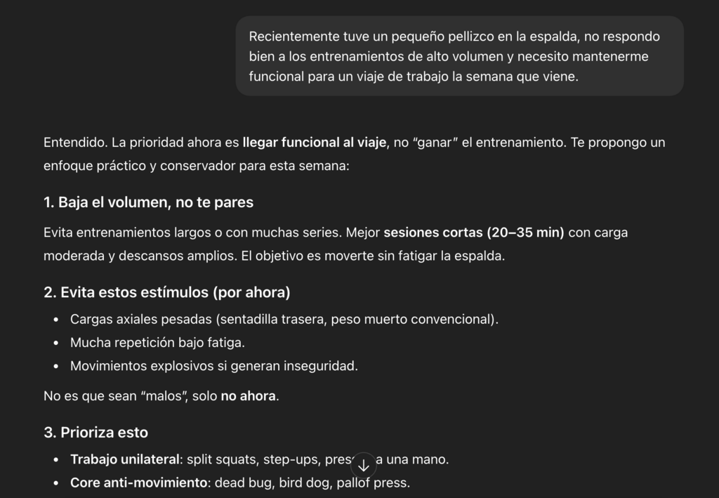 ChatGPT crea una serie de consejos para una situaci&oacute;n de gym