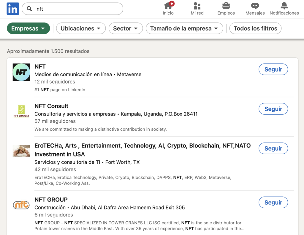 B&uacute;squeda de empresas en LinkedIn
