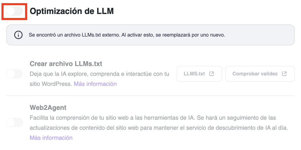 El generador llms.txt en el plugin Hostinger