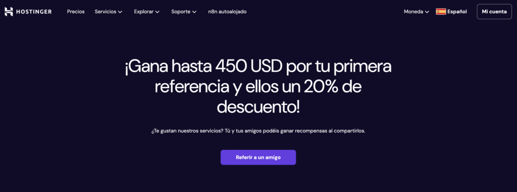 P&aacute;gina del programa de referencia de Hostinger 