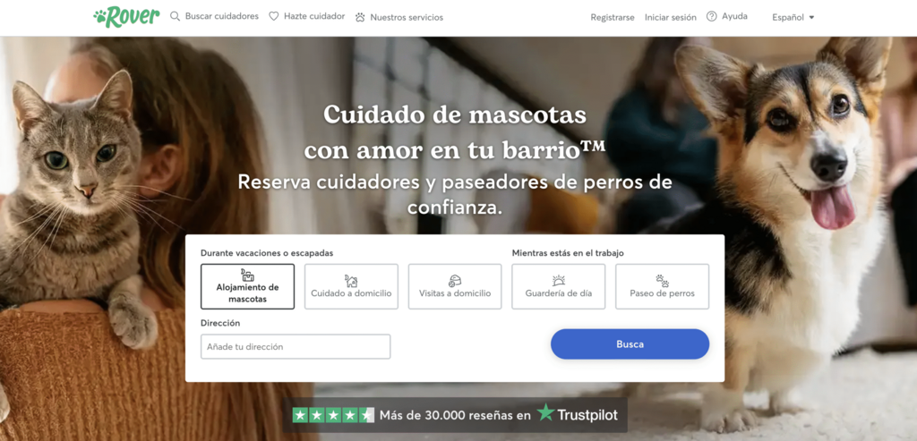 Página de inicio de Rover sitter
