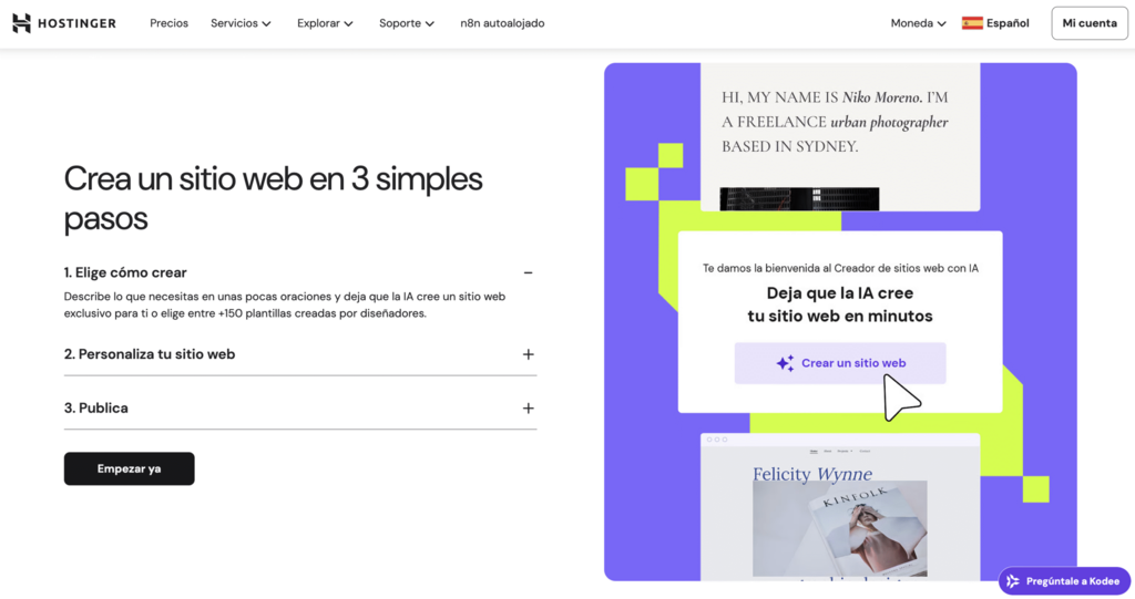 Sitio web de Hostinger