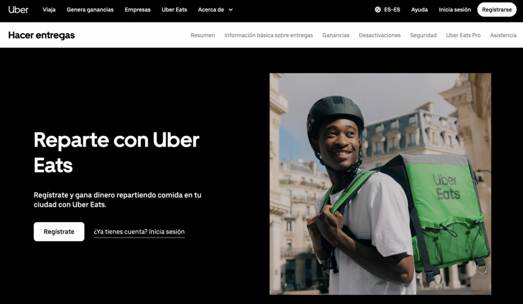 Página de entrega de Uber Eats