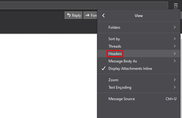 Encabezados de Mozilla Thunderbird.