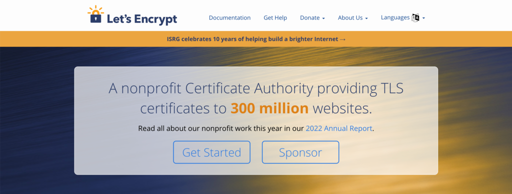 P&aacute;gina de inicio de Let's Encrypt