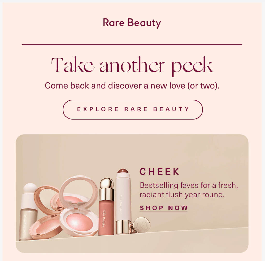 Campa&ntilde;a de email marketing para carritos abandonados de Rare Beauty
