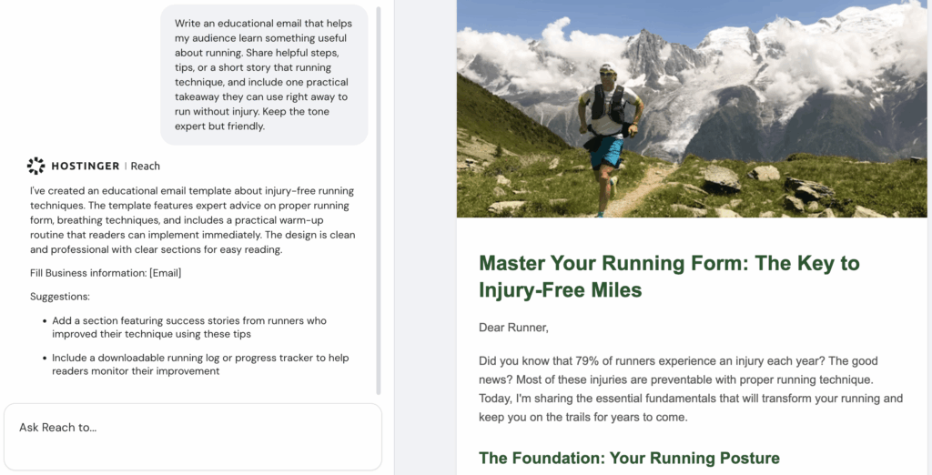 Editor de campa&ntilde;as de correo electr&oacute;nico en Hostinger Reach