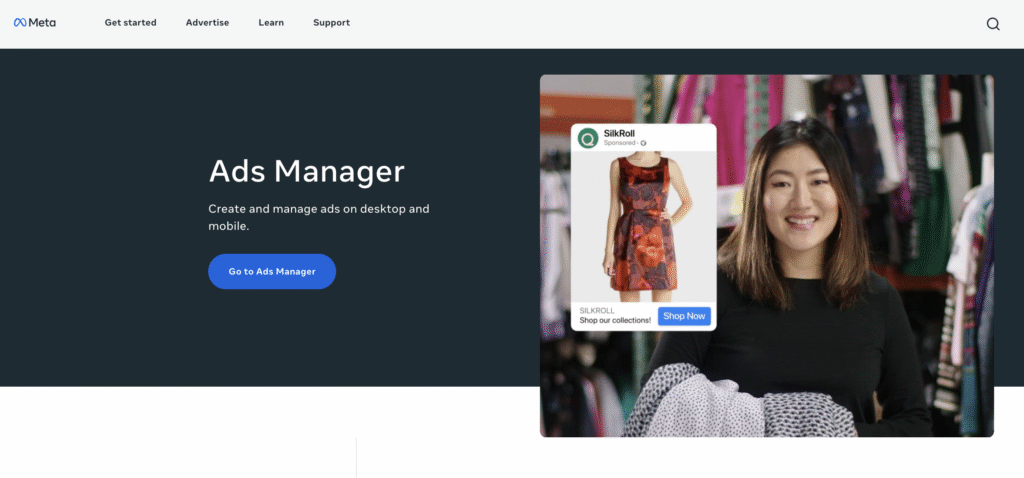 P&aacute;gina de inicio del administrador de anuncios de Facebook