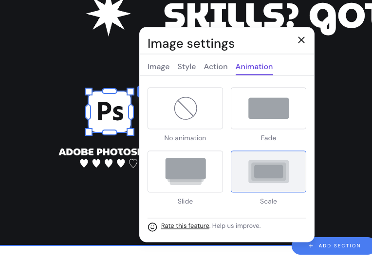 Interfaz de edici&oacute;n de im&aacute;genes del Creador de p&aacute;ginas web de Hostinger