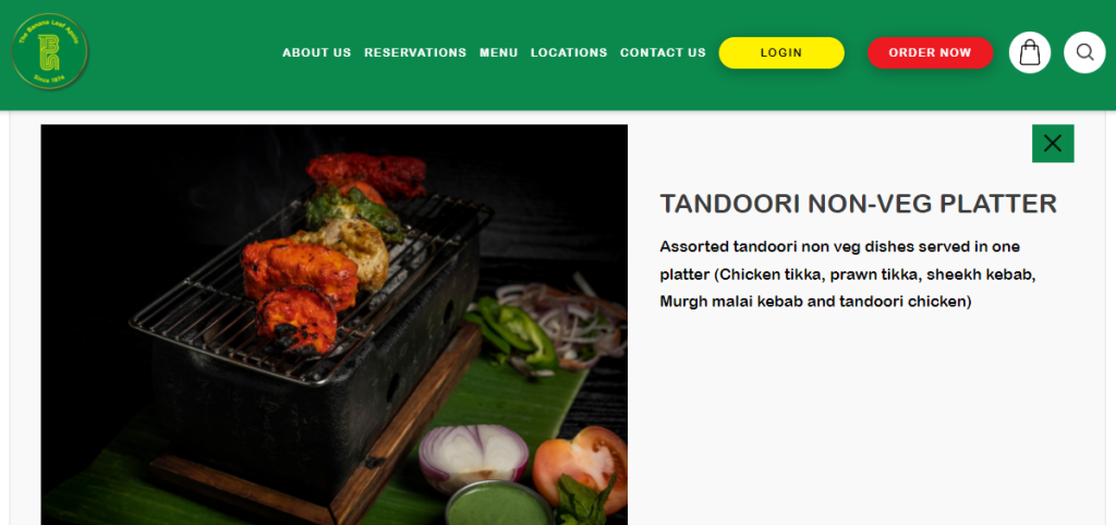 La Banana Leaf Apolo incluye el m&eacute;todo de cocci&oacute;n tandoori en la descripci&oacute;n de su plato del men&uacute;.