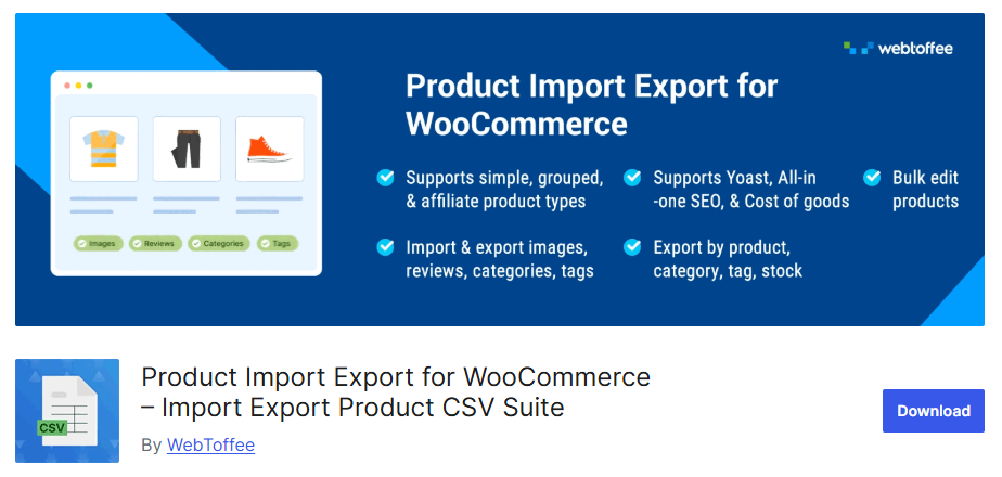 Captura de pantalla de la p&aacute;gina del plugin Product Import Export for WooCommerce en el Directorio de plugins de WordPress