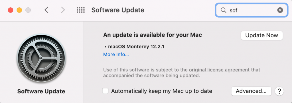El men&uacute; de Actualizaci&oacute;n de software en macOS