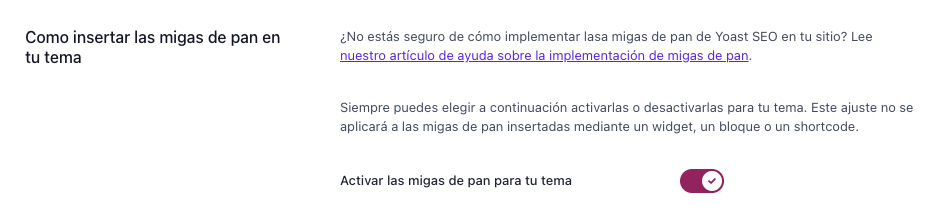 C&oacute;mo insertar migas de pan en un tema en Yoast SEO