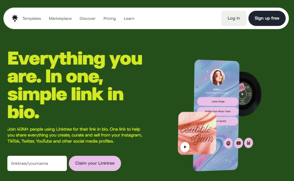 La p&aacute;gina de inicio de Linktree