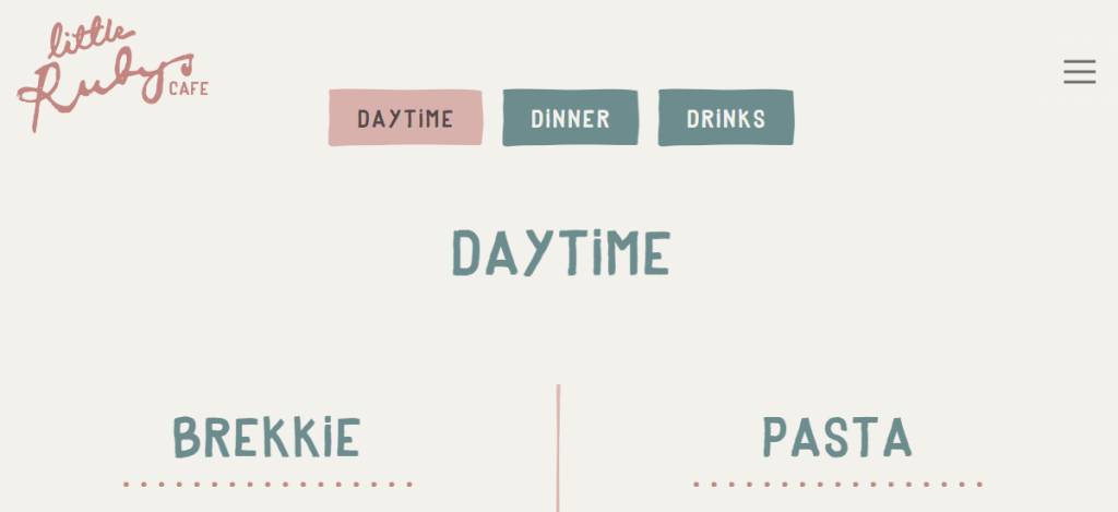 La categorizaci&oacute;n del men&uacute; en Little Ruby's Cafe