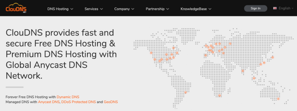 P&aacute;gina de DNS gratis de ClouDNS.