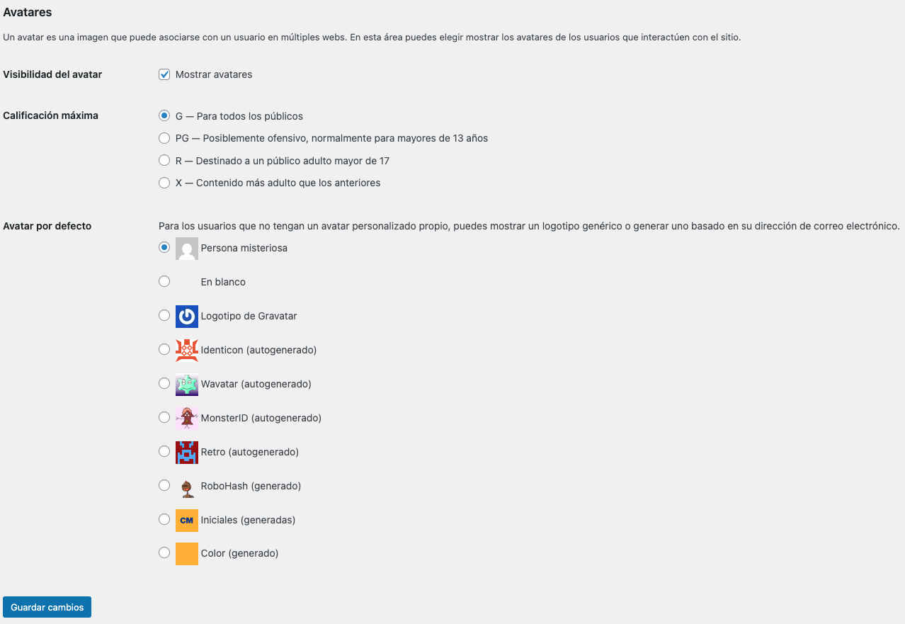 Configuración del avatar predeterminado en WordPress