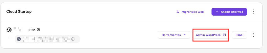 El bot&oacute;n de WP Admin en hPanel