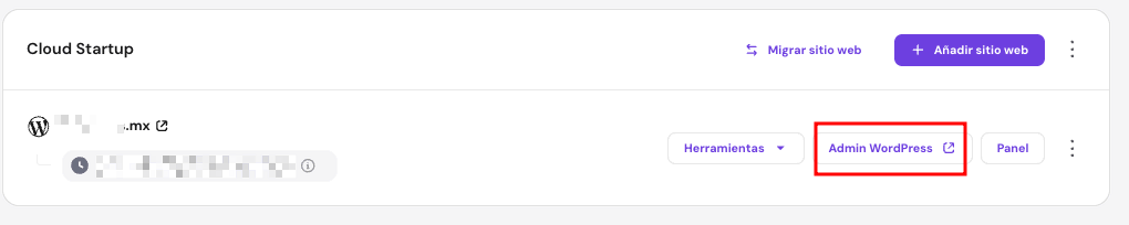 El botón de WP Admin en hPanel