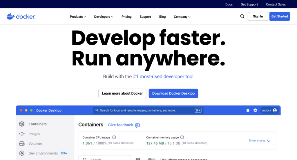 P&aacute;gina de destino de Docker