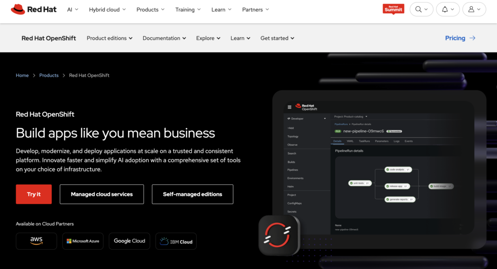 P&aacute;gina de inicio de OpenShift