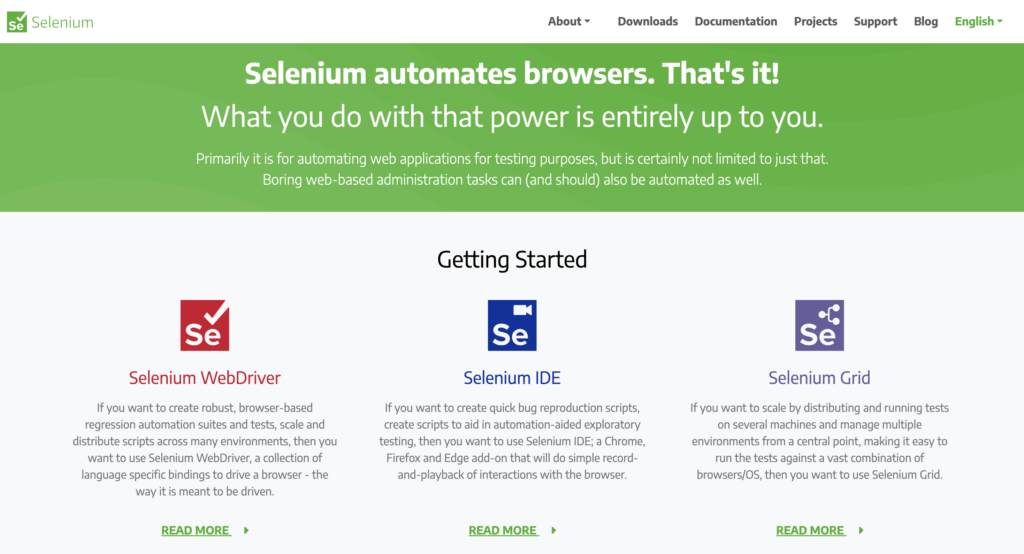 p&aacute;gina de destino de Selenium