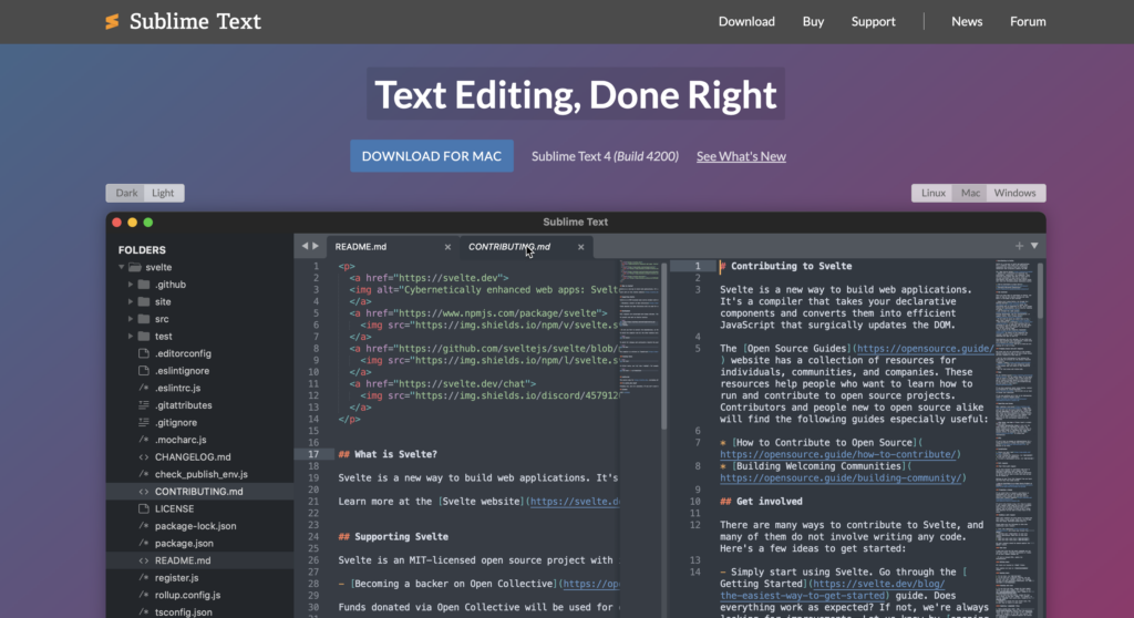 P&aacute;gina de destino de Sublime Text