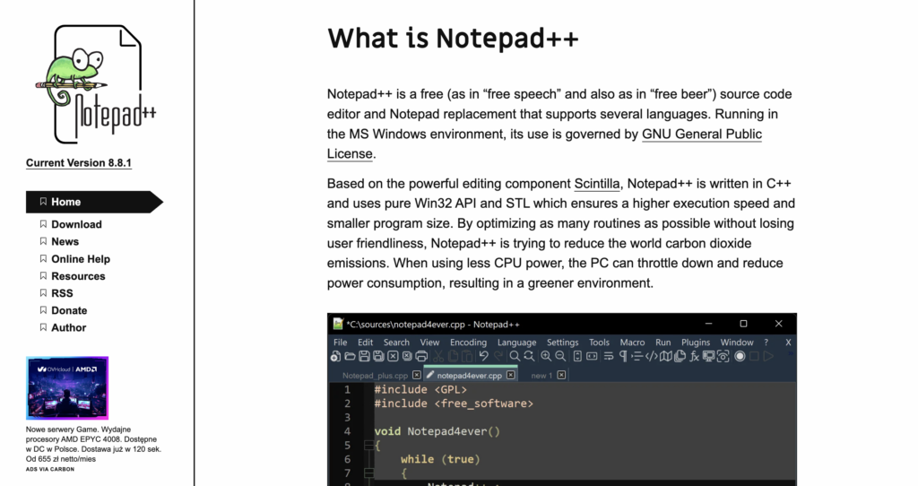 P&aacute;gina de destino de Notepad++