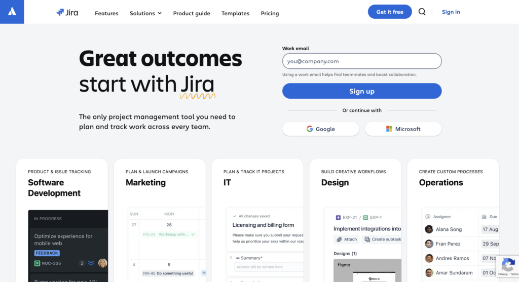 p&aacute;gina de destino de Jira