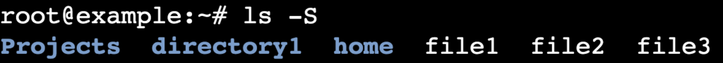 La salida del comando ls -S en la terminal