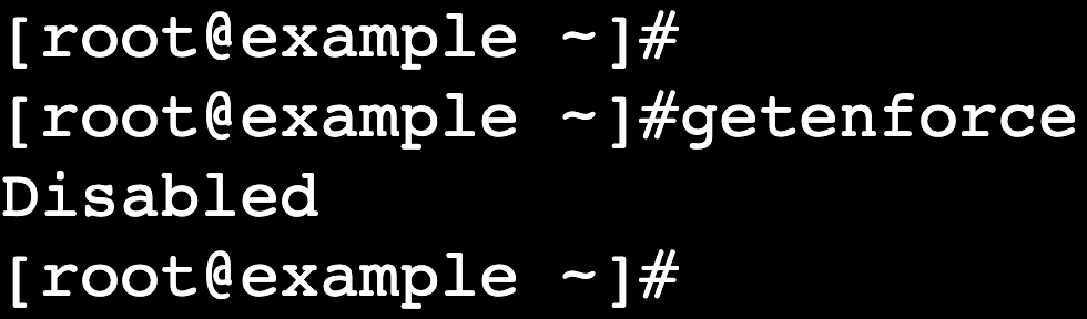 Una salida de terminal muestra que SELinux est&aacute; deshabilitado