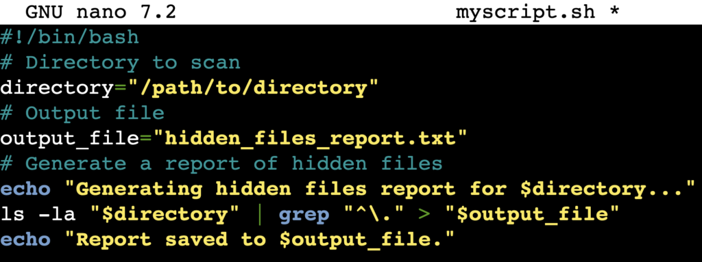 El script de Bash myscript.sh en la terminal